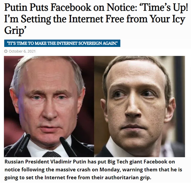 Vladimir Putins contempt of that pocked leftist homunculus, Zuckerberg
